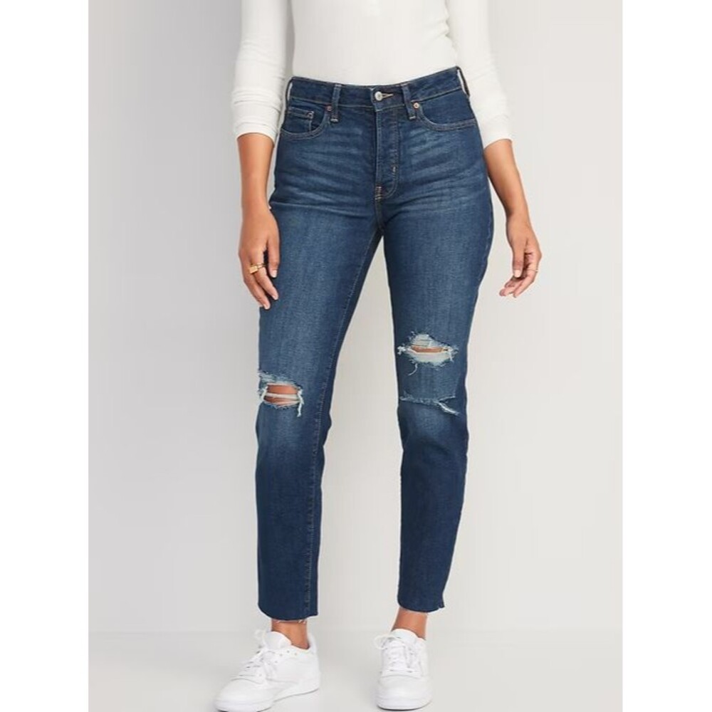 Old Navy OG Straight Ripped Cut-Off Jeans Womens 2 Blue Button Fly NEW